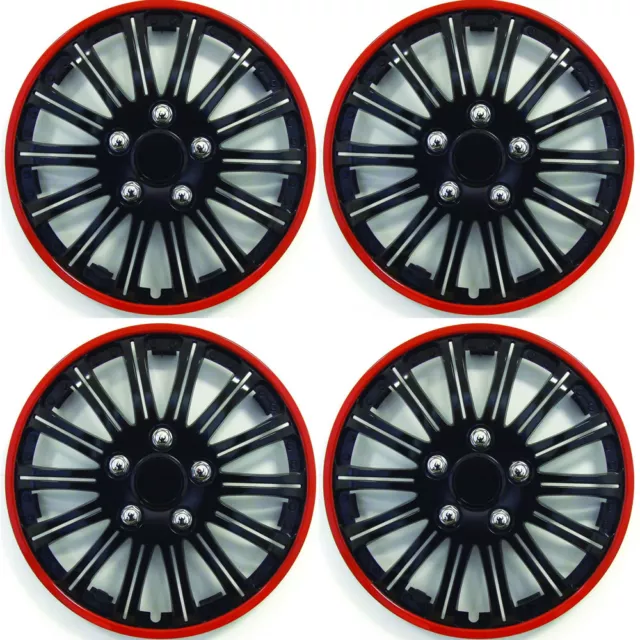 SET OF 4 x 14 INCH RED AND BLACK SPORTS WHEEL TRIMS COVER HUB CAPS 14"