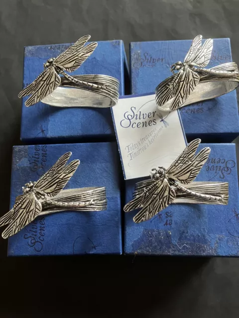 Set 4 Silver Plated Dragonfly Napkin Rings