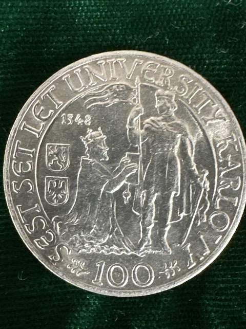 CZECHOSLOVAKIA 1948 Silver Coin 100 Corun 600 Years of Charles University