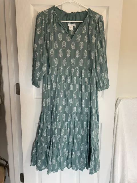 Lucky Brand Women’s Teal Block Print Tired Midi Dress Size S Small