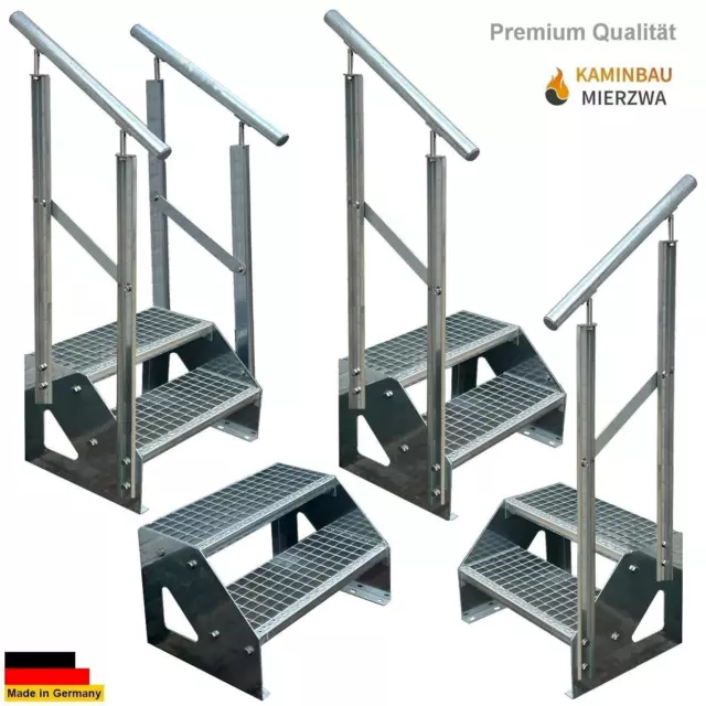 Premium Außen - Treppe Freistehend 2 Stufen Höhe 38cm Breite 60-140cm / Geländer