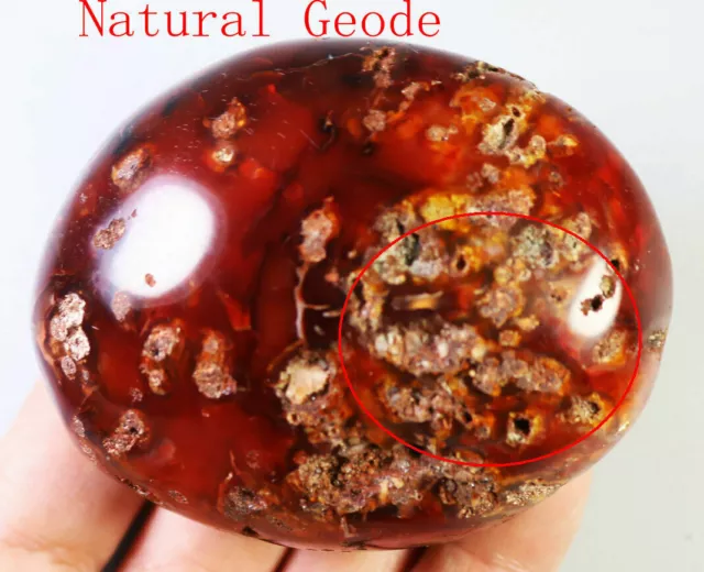 308g Natural Red Orange Carnelian Geode Crystal Quartz Agate Gem Stone Specimen