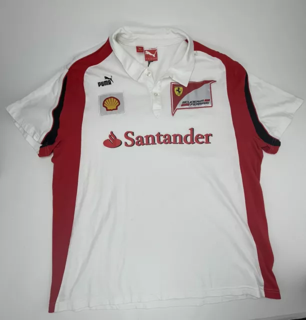 Puma Ferrari Mens White & Red Polo Sleeve Shirt Santander Shell Sz 2XL Puma Ferrari Mens White & Red Polo Sleeve Shirt Santander Shell Sz 2XL