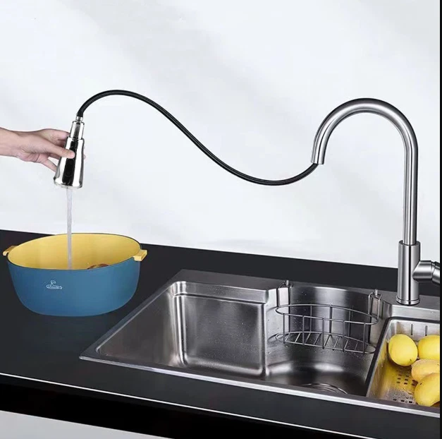 Stainless Steel Kitchen Taps Sink Mixer Pull Out Spray Tap Single Faucet - Silve