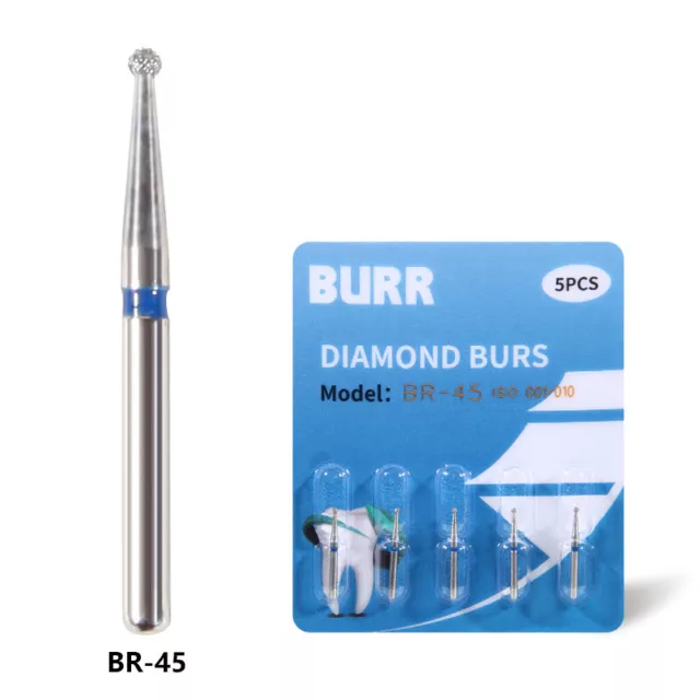 5pcs Dental FG Diamond Burs Round Drills High Speed Turbine Handpiece BR-45 SA