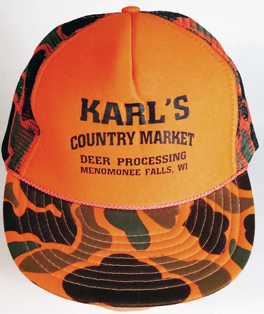 DEER PROCESSING, Game Hunting Blaze Orange & Camo HAT-CAP, Mesh TRUCKER Snapback