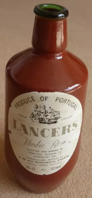 Empty vintage Lancers wine bottle, shipped to John Holt Vintners Ltd. London.