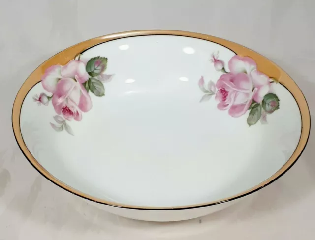 Vintage Hand Painted Floral Serving Bowl Porcelain Germany Marked 140 Pink  Gold