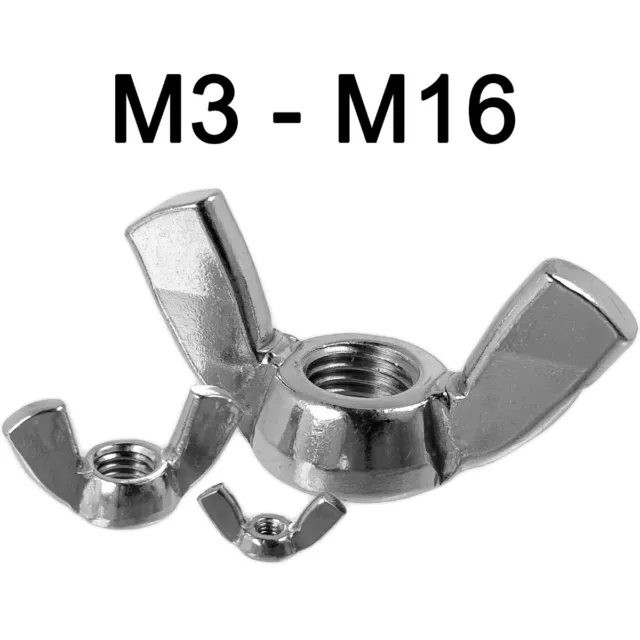 STAINLESS STEEL A2 WING NUTS M3 M4 M5 M6 M8 M10 M12 M16 Butterfly Hex DIN 315