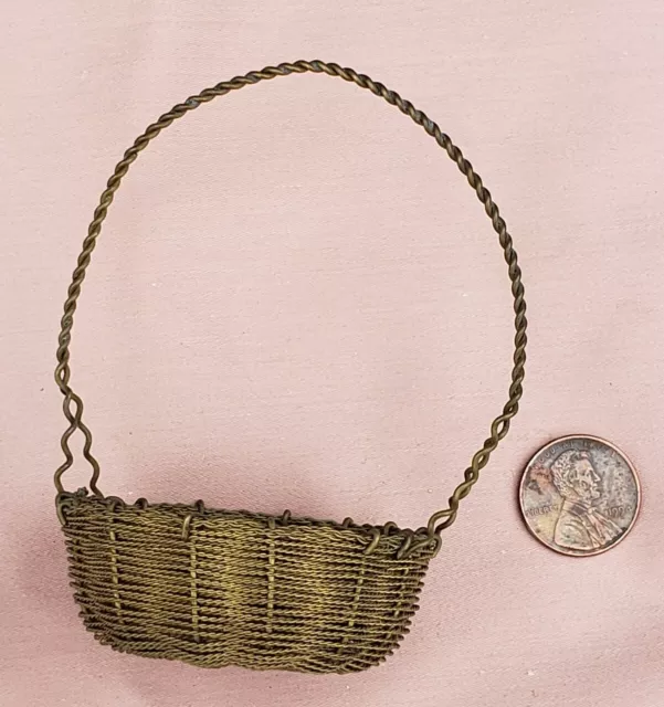 ANTIQUE BRASS SMALL Doll Size Intricate WIRE BASKET  - Gorgeous!
