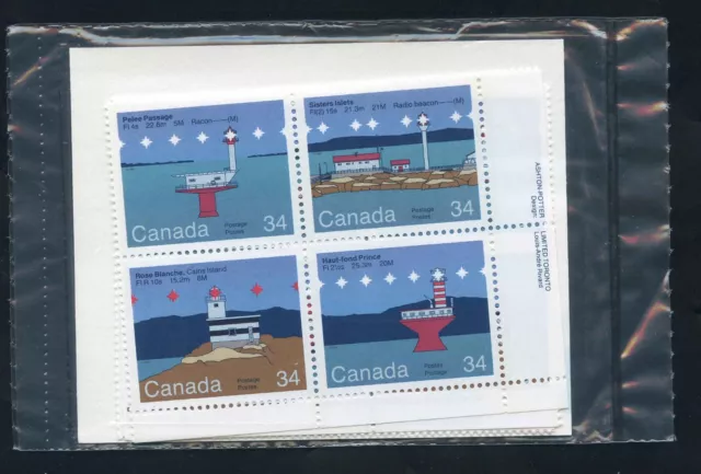 Canada Mint NH 34c Scott #1066 SEALED MATCHED SET of 4 1985 Cdn Lighthse Blocks