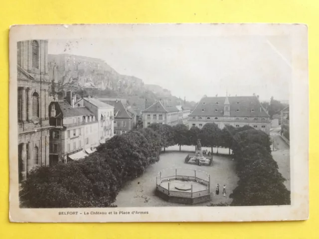 cpa 90 - BELFORT Le CHÂTEAU et la PLACE d'ARMES en 1904 Kiosque à Musique