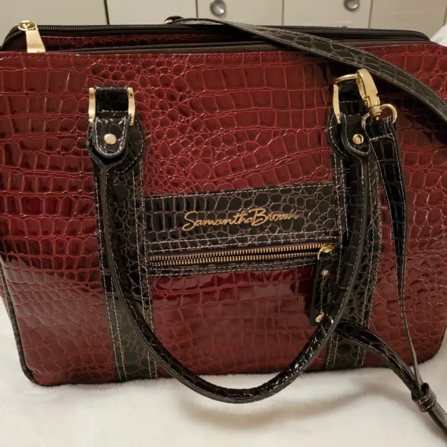 Samantha Brown Croco Print Carry On Or Overnight Large Tote. Burgandy Color