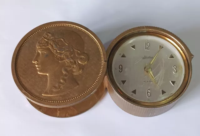 Vintage Working LINDEN Roman Coin Mechanical Alarm Clock Made in Germany