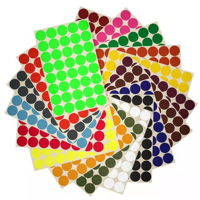 Round Stickers Colored Labels 19mm 3/4 Inch Circle Dots for Marking 720 Pack