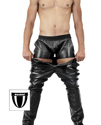 Lederhose schwarz weiß Hose Leder Lederjeans NEU gay Cod piece leather pants 