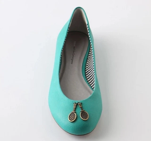Anthropologie Pilcro & The Letterpress 7.5M Teal Leather Tennis Racket Charm...