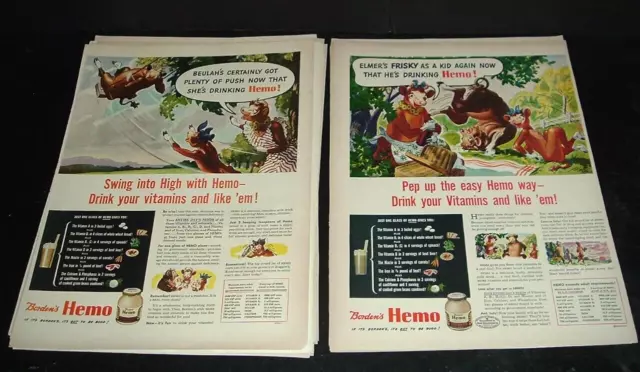 LQQK 33 original 1940s, ELSIE THE COW BORDENS MILK FULL PAGE PRINT ADS