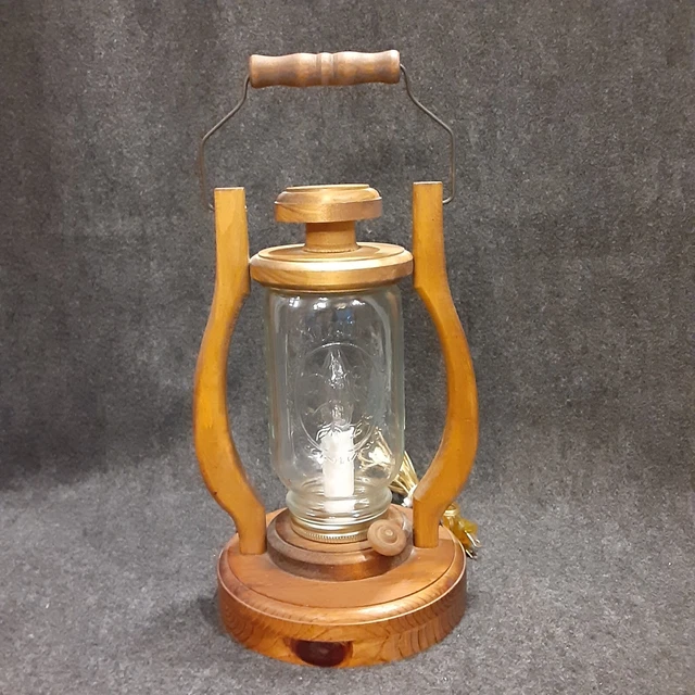 Rustic Electric Lantern Vintage Handmade Wooden Mason Jar Candlestick Cabin