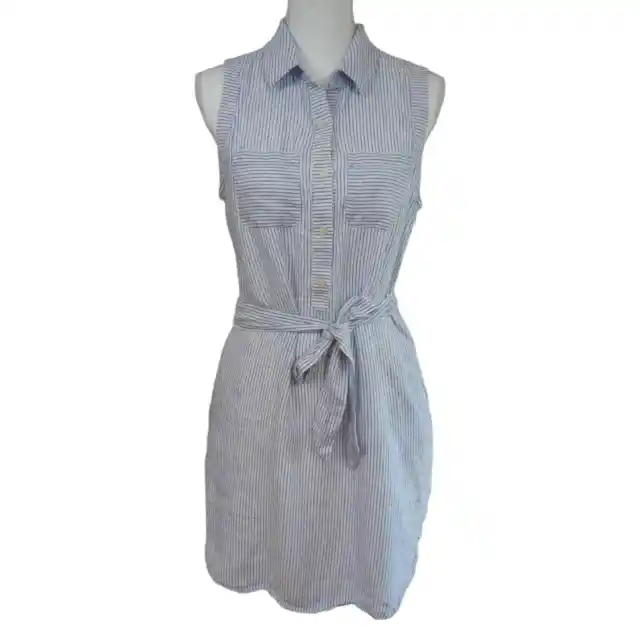 Vineyard Vines Blue White Stripe Linen Sleeveless Shirt Dress Size 6