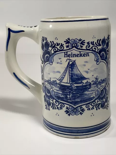 Vintage Heineken Delft Blue Holland Porcelain Beer Stein Mug Windmill Dutch 16oz 3