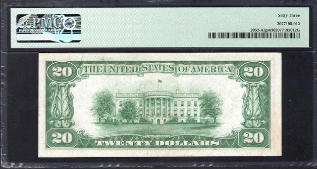 1928-B  $20 BOSTON FRN *LIGHT GREEN SEAL* PMG 63  Fr 2052-A lgs 08243160A 3