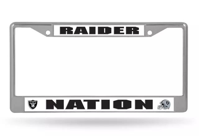 Oakland Las Vegas Raiders NATION Metal WHITE Chrome License Plate Frame NWT