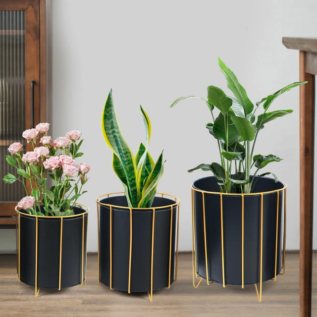 3Pcs Wrought Iron Metal Plant Stand Exquisite Lines Removable Indoor Display New