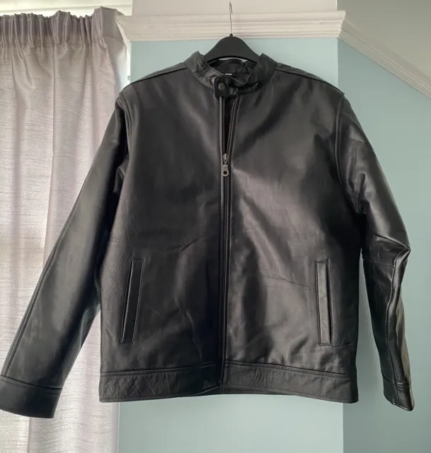 Real Black Leather Men’s Unbranded Vintage Bomber Jacket Quilted Lining Size XL
