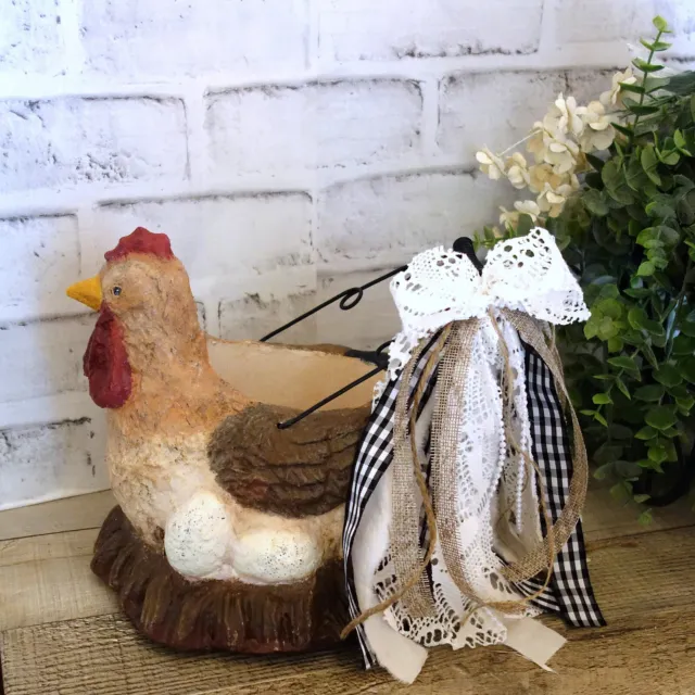 Vintage Chicken Hen Egg Basket French Country Checked Towel Caddy Cottagecore