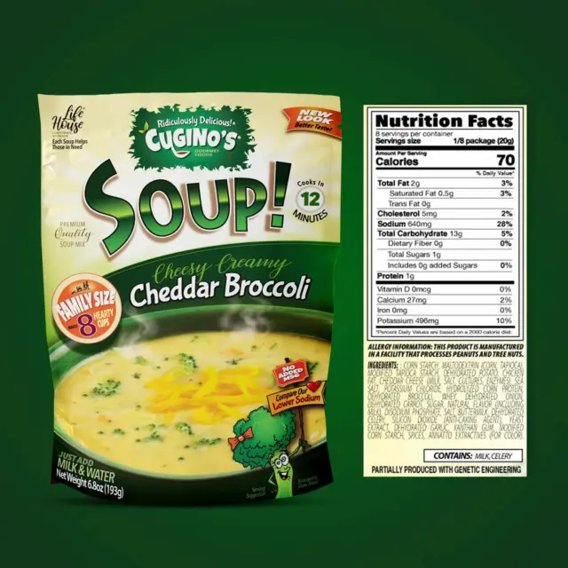 Cugino's Crema Di Cheddar Broccoli Asciutto Zuppa Mix, 201ml Borsellino 2