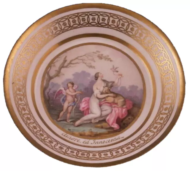 Antique 18thC Naples Véritable Fabbrica Ferdinandea Scenic Porcelaine Saucer