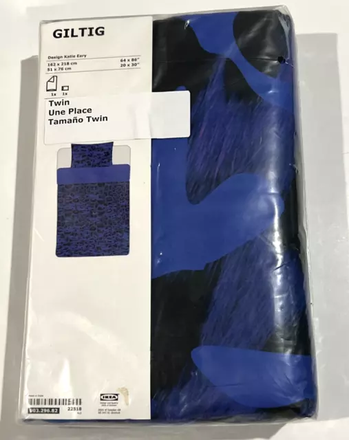 IKEA GIltig TWIN Duvet Cover + Pillowcase Blue Black Discontinued New