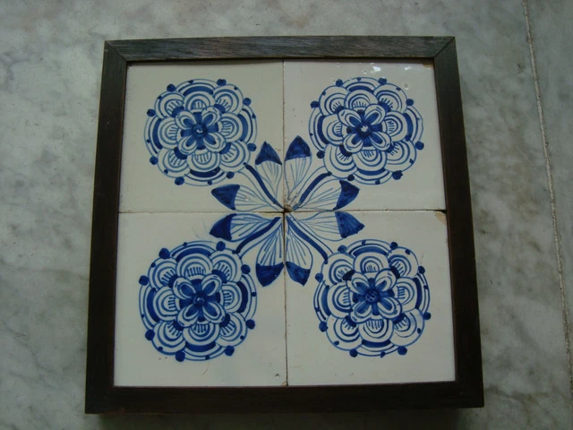 four 18th century delft handpainted dutch tulip/flower  tiles , tulp