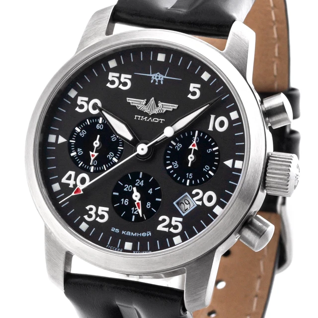 PILOTE BERKUT CHRONOGRAPHE Poljot 31681 Verre en Saphir Russe