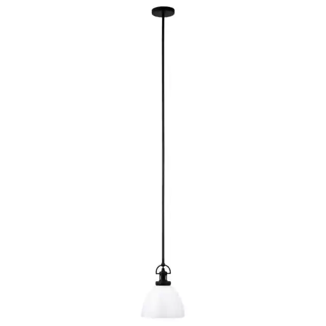 Meyer&Cross Rockwell 1-Light Blackened Bronze Pendant w/ White Milk Glass Shade