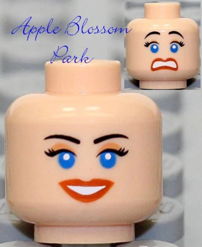 LEGO FLESH FEMALE MINIFIG HEAD Indiana Jones Girl Red Lip Smile Blue 