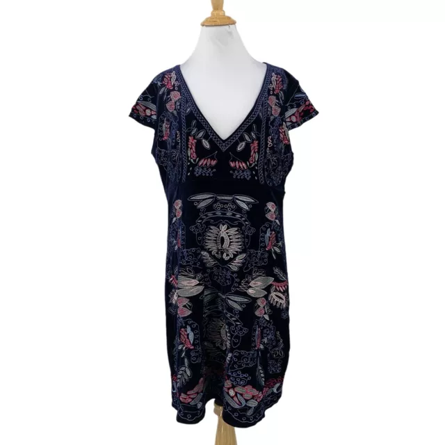 Foxiedox Dress Womens M Medium Multi Velvet Embroidered V Neck Anthropologie