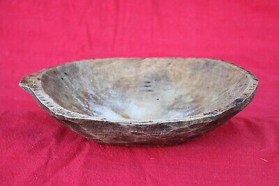 Old antique primitive hand carved wood wooden dough bowl trencher tray plate .
