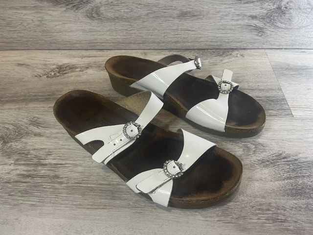 Naot Sandals Women's 41 White Patent Leather Slide Wedge Cork Shoes US Size 10