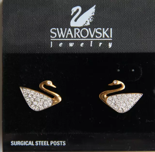 Swarovski Swan Pave Crystal Gold-Plated Surgical Steel Post Earrings on Card