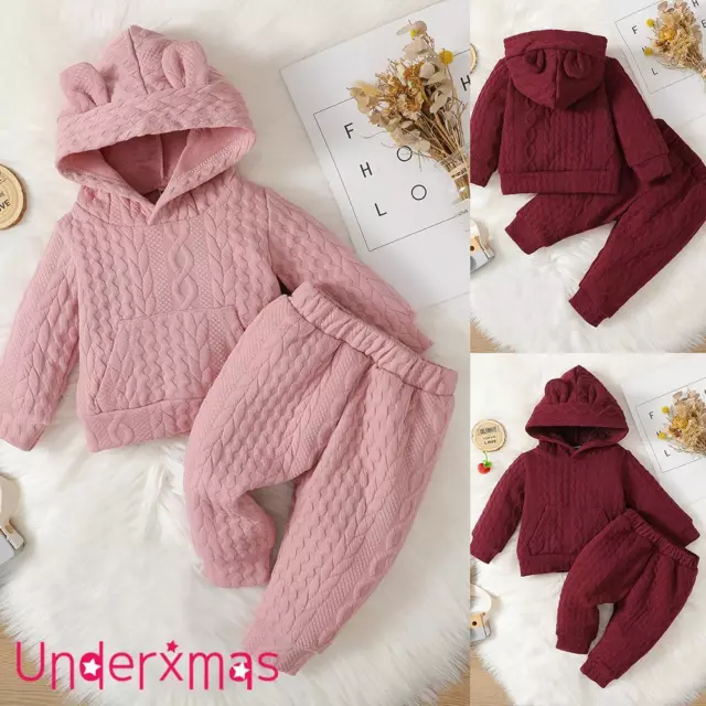 Newborn Baby Girls Hooded Sweatshirt Pants Tracksuit Winter Clothes Outfit Set