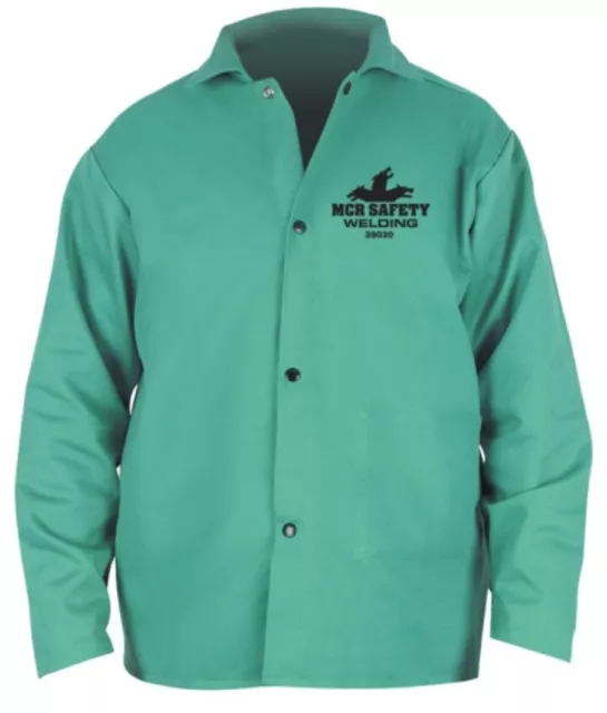 MCR Safety Welding Jacket 9oz Green Finish Cotton Anodized Snap Closures 30in.