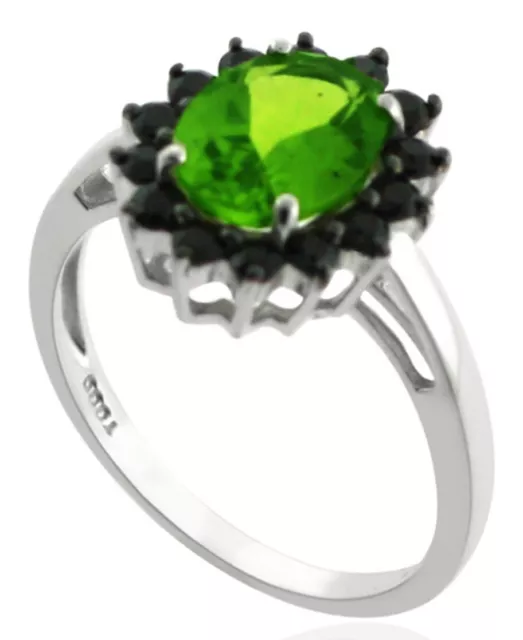 Princess Diana Oval Chrome Diopside Solitaire 925 Fine Silver Christmas Ring