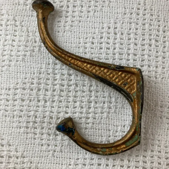 Vintage Bronze Painted Metal Double Wall Hook with Patina