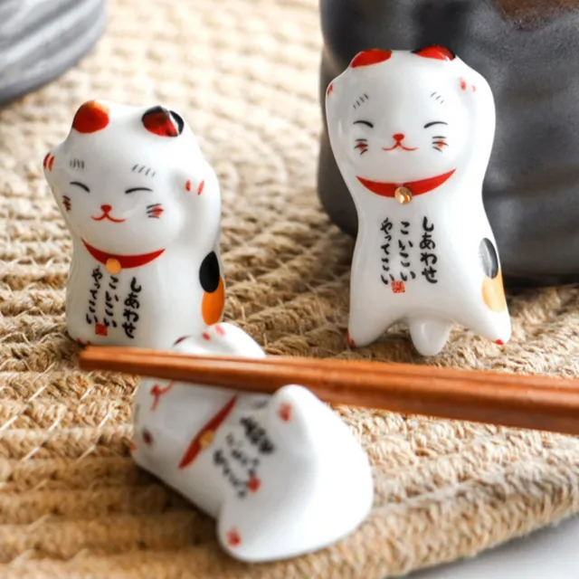Lucky Cat Chopsticks Holder Japanese Ceramic Chopsticks Rest Spoon Stand R-il 3