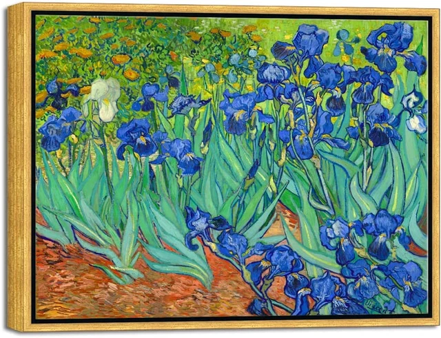 Framed Wall Art Canvas Prints Irises by Van Gogh Famous Flowers Oil Paintings Re