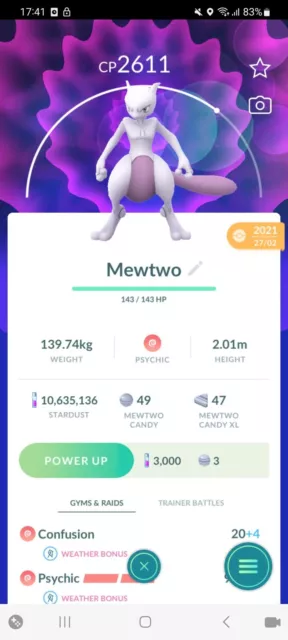 Pokémon Go Mewtwo! 30 day trade Or Instant 1M Trade For Unregistered