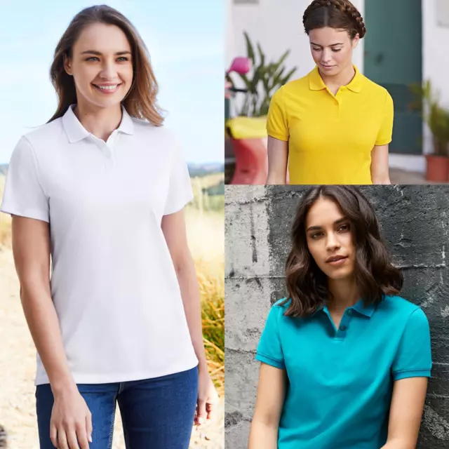 Womens Plain Polo T-Shirt Ladies Breathable Regular fit Short Sleeve Casual Top