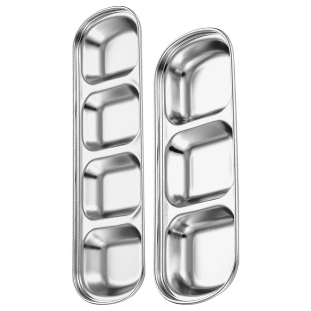 STOBAZA Saucenschalen Set 2-teilig – Edelstahl, 3 Fächer, Für Grill, Sushi, Party (15,5 & 20,5 Cm)